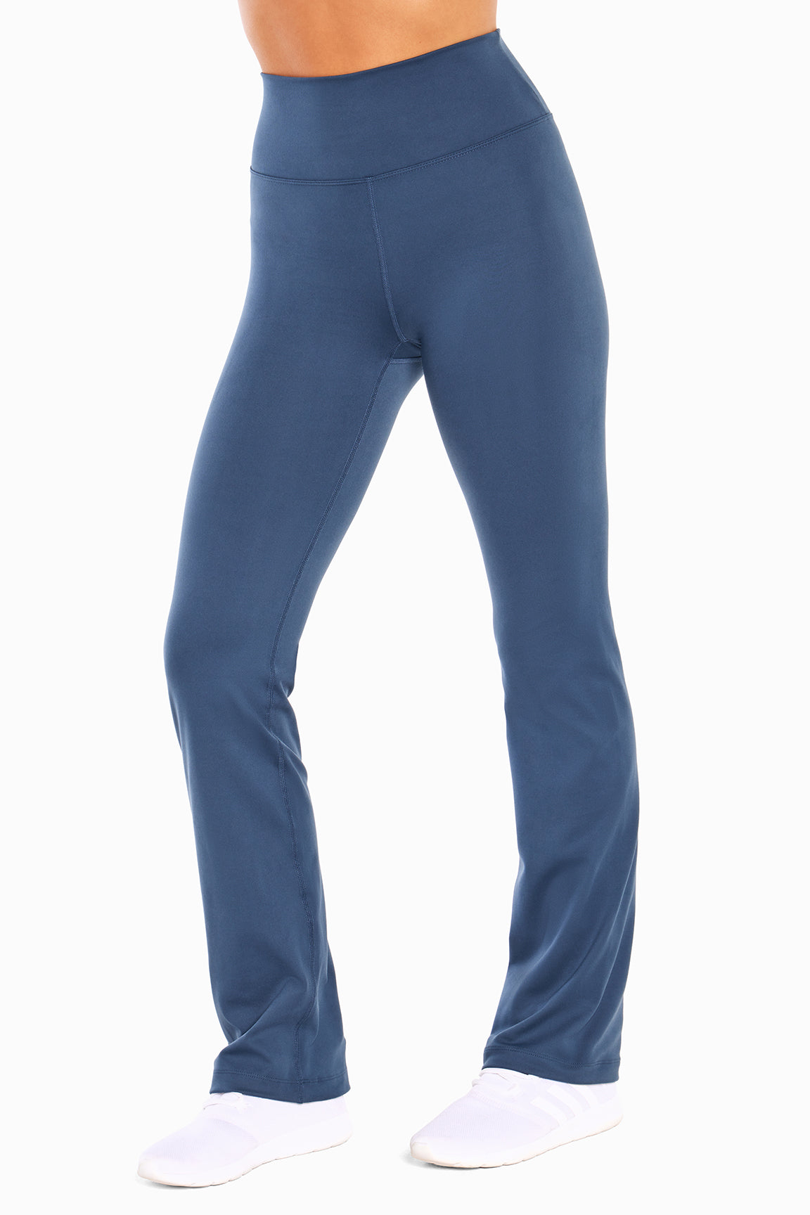 Balance Collection Barely Flare Pant, alternate angle view, showing visible design features and texture of the durable stretch fabric..
