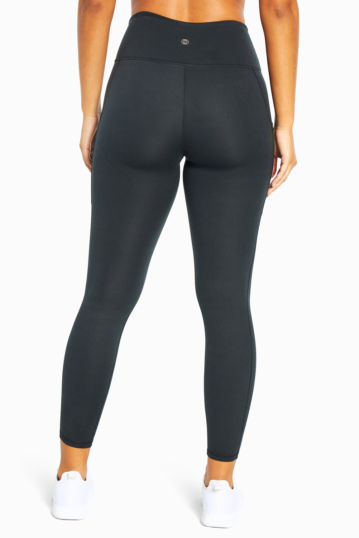 Balance Collection Easy Eclipse Side Pocket Ankle Legging - Black, close-up view of fabric and stitching, showing visible design features and..