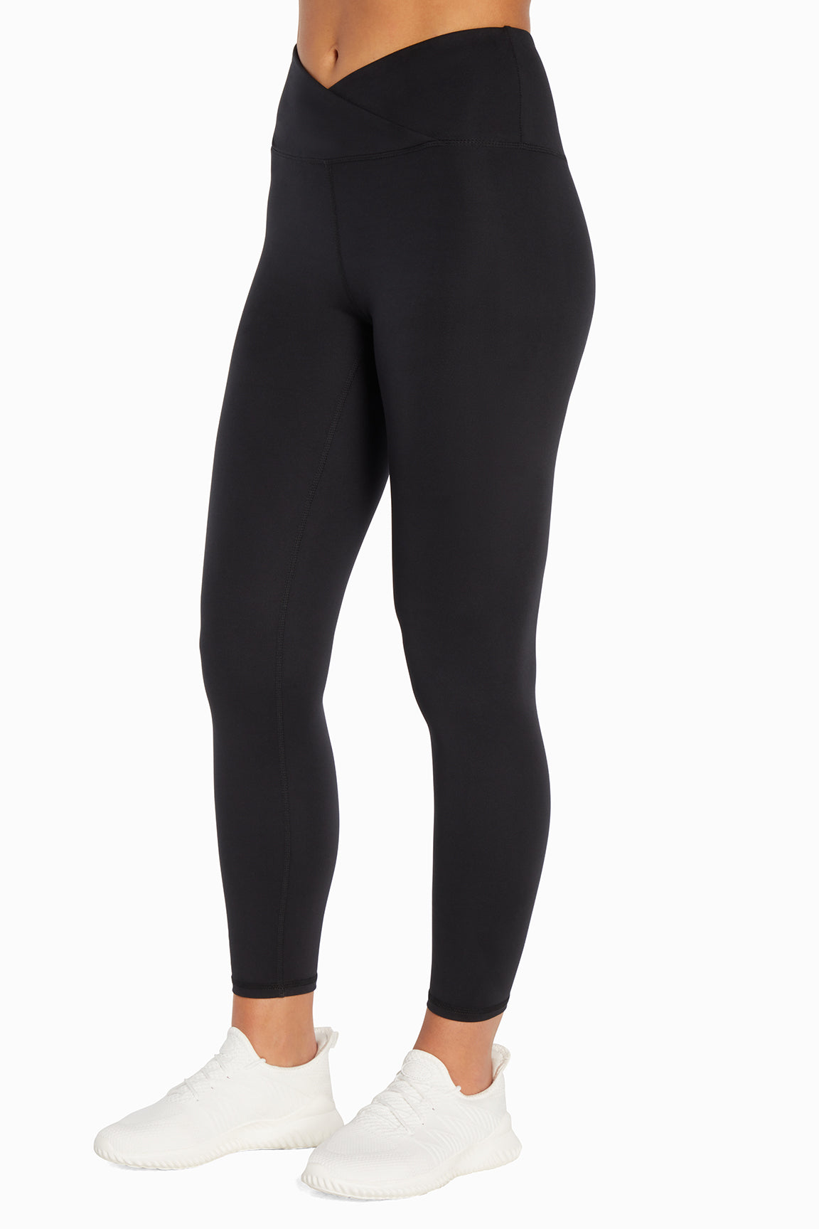 Balance Collection Crossover Legging, front view, showing visible design features and texture of the stretch knit fabric..