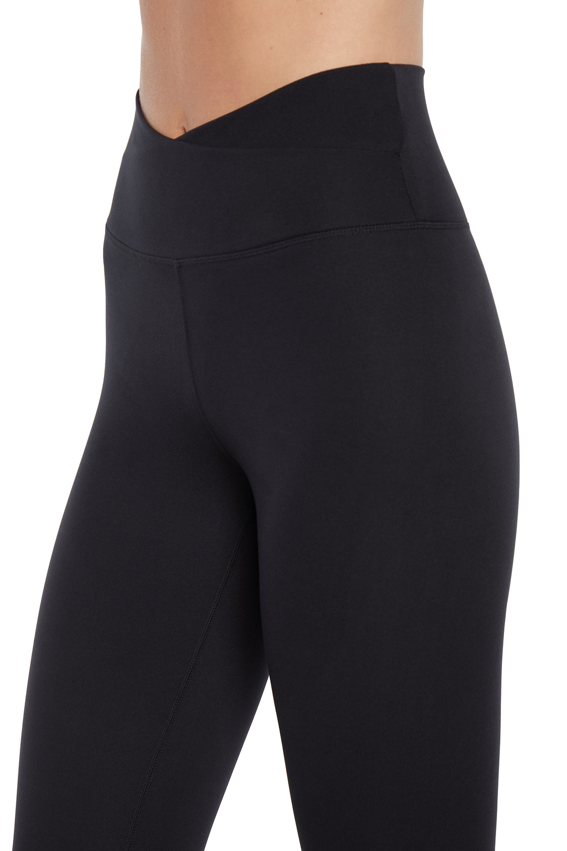 Balance Collection Crossover Mid Calf Capri, back view, showing visible design features and texture of the soft knit fabric..