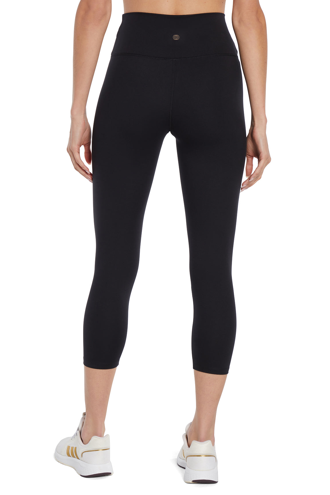 Balance Collection Crossover Mid Calf Capri, close-up view of fabric and stitching, showing visible design features and texture of the soft knit..