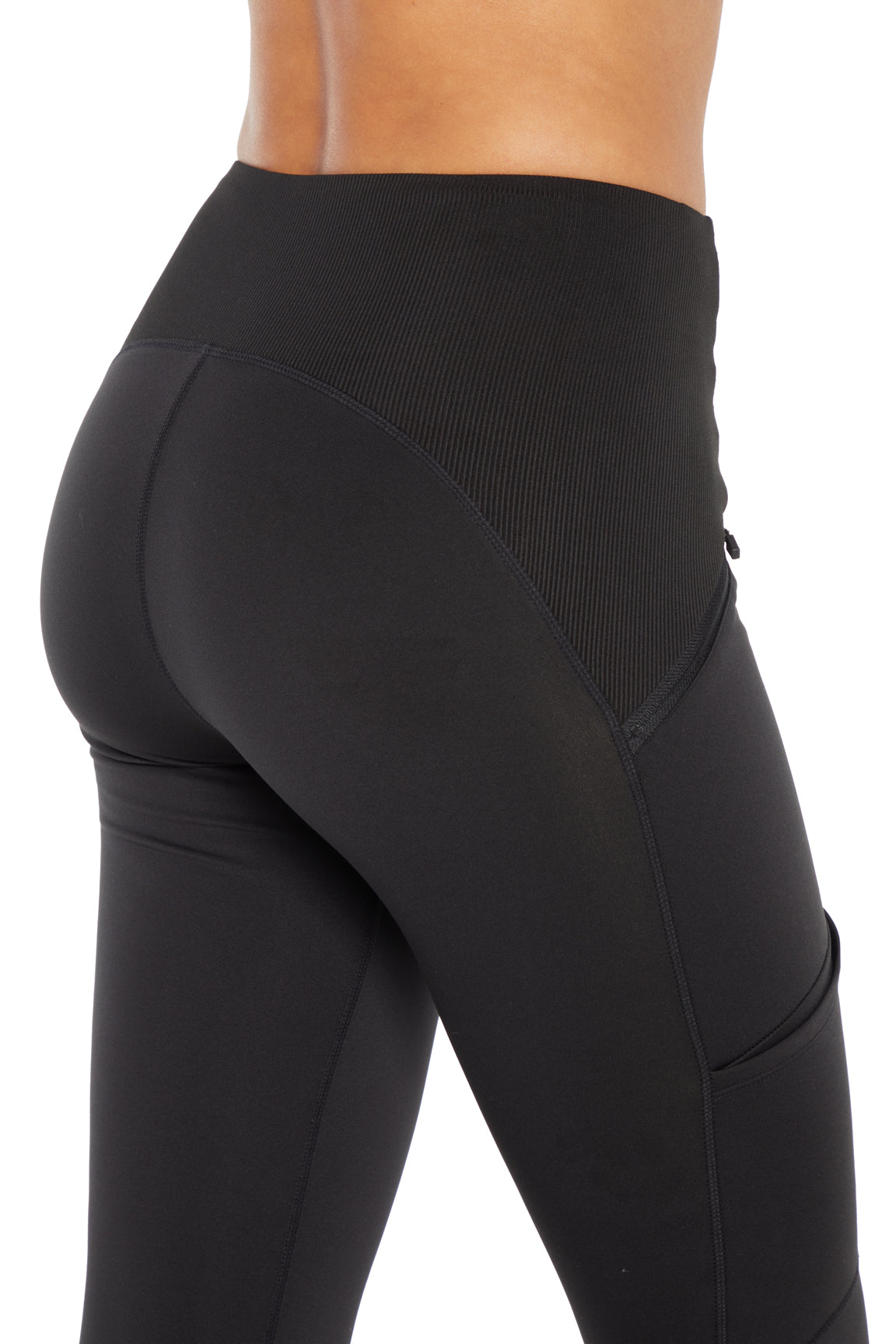 Jeanie Side Pocket Legging, alternate angle view, showing visible design features and texture of the stretch knit fabric..