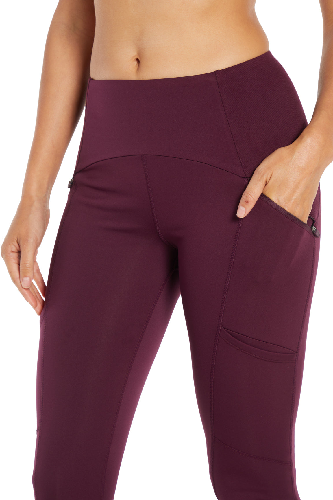 Jeanie Side Pocket Legging, alternate angle view, showing visible design features and texture of the stretch knit fabric..