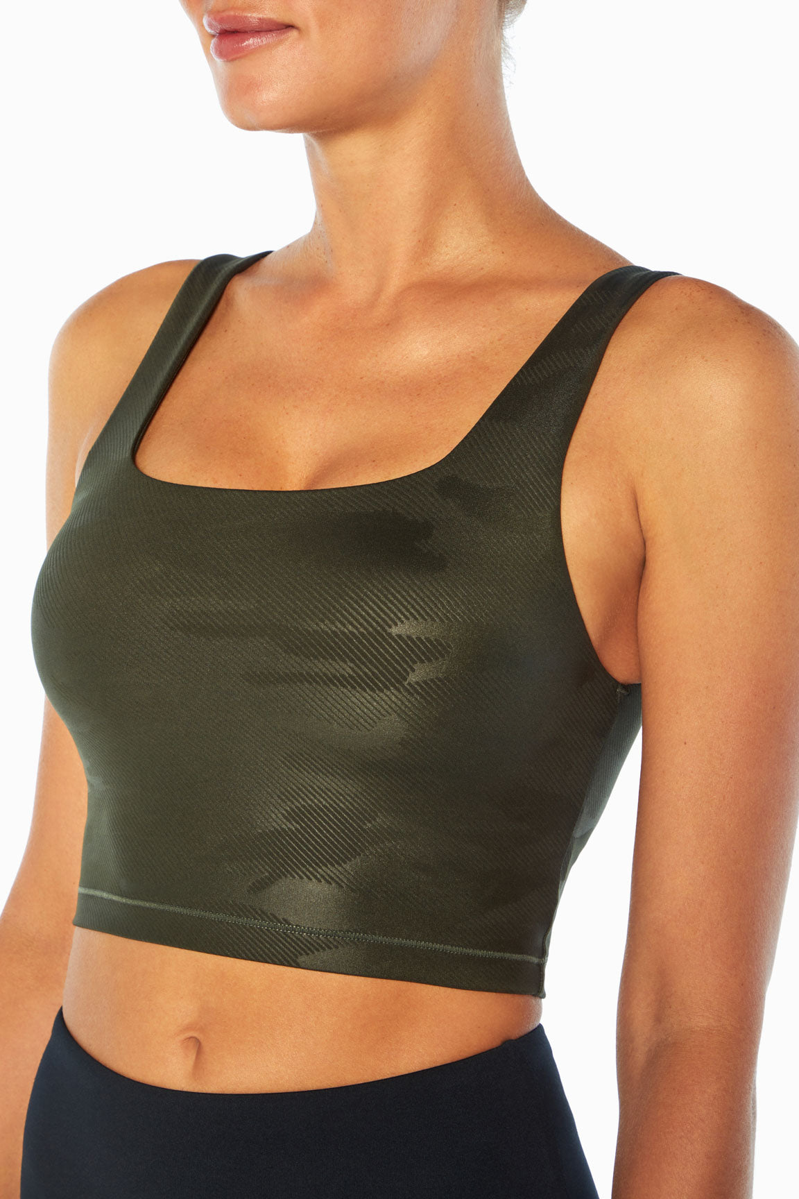 Lola Long Sports Bra, back view, showing visible design features and texture of the soft knit fabric..