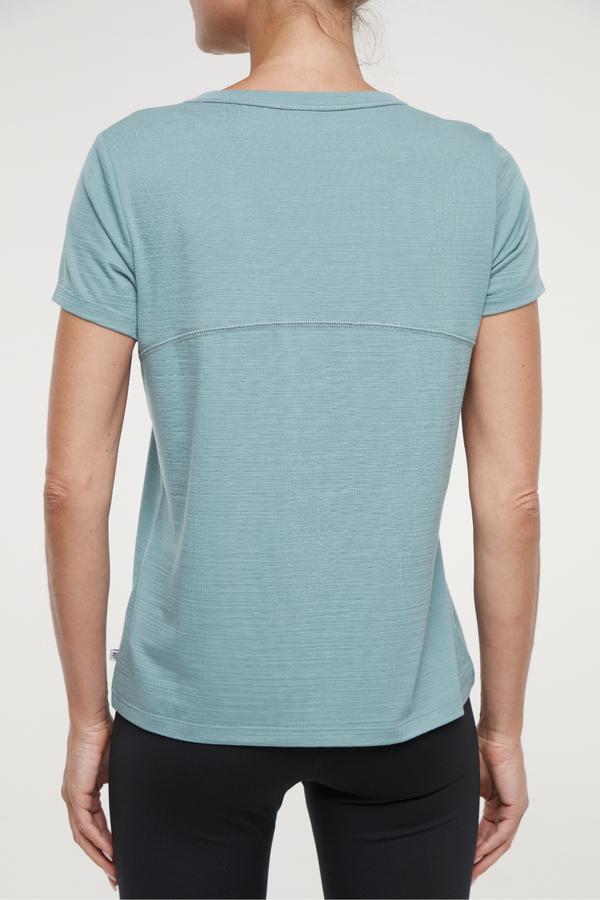 Harmony Short Sleeve Tee, alternate angle view, showing visible design features and texture of the soft knit fabric.