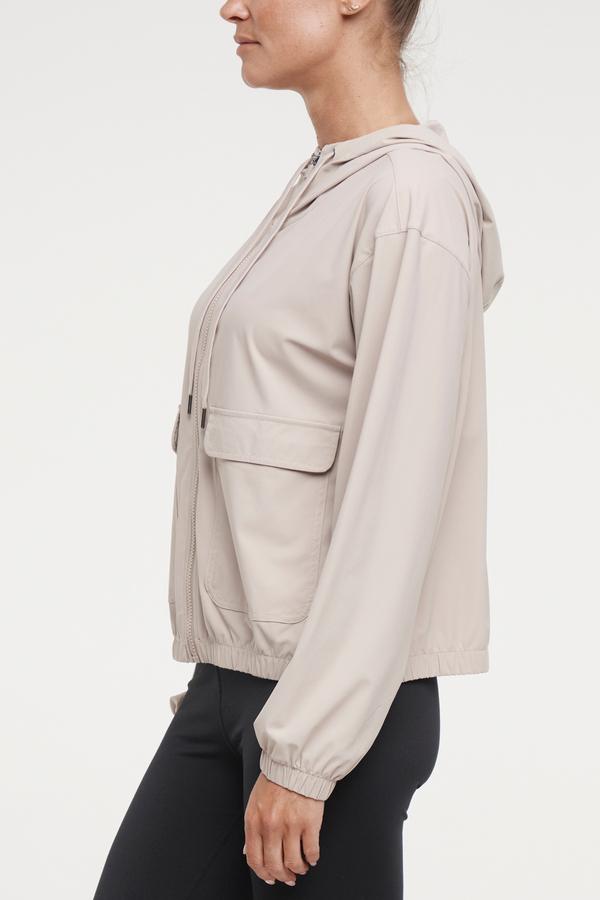 Nori Jacket, alternate angle view, showing visible design features and texture of the smooth woven fabric..