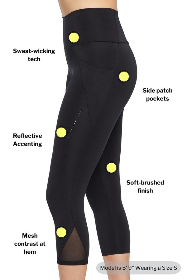 Jenny Side Pocket Mid Calf Capri - Black, back view, showing visible design features and texture of the soft knit fabric..