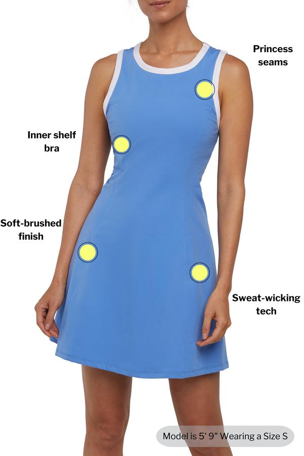 Talia Dress, close-up view of fabric and stitching, showing visible design features and texture of the soft knit fabric..