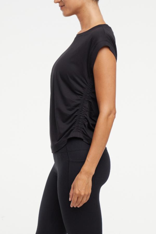 Zoey Short Sleeve Top, alternate angle view, showing visible design features and texture of the soft knit fabric..