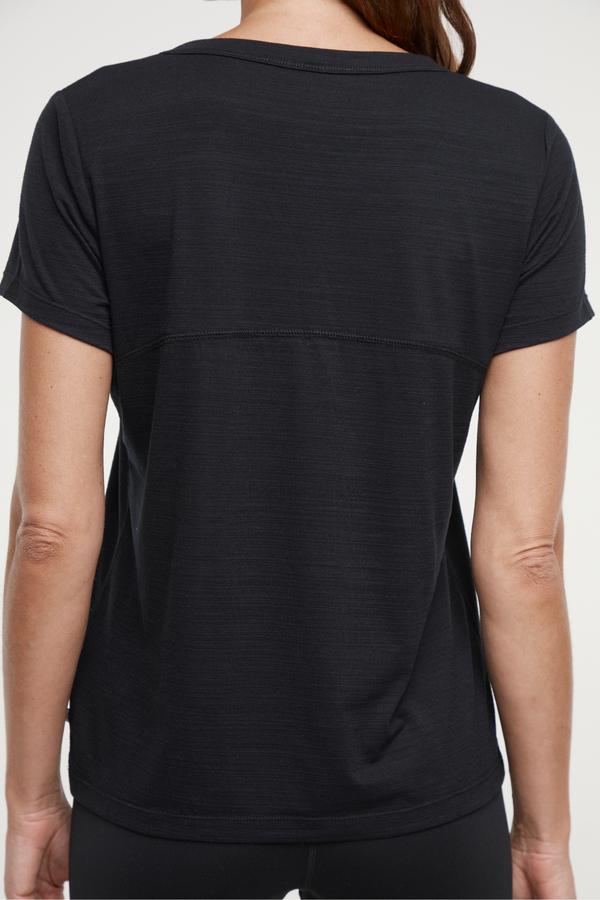 Harmony Short Sleeve Tee, alternate angle view, showing visible design features and texture of the soft knit fabric.