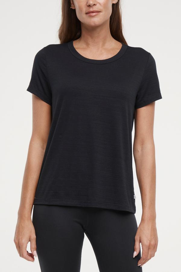 Harmony Short Sleeve Tee, alternate angle view, showing visible design features and texture of the soft knit fabric.