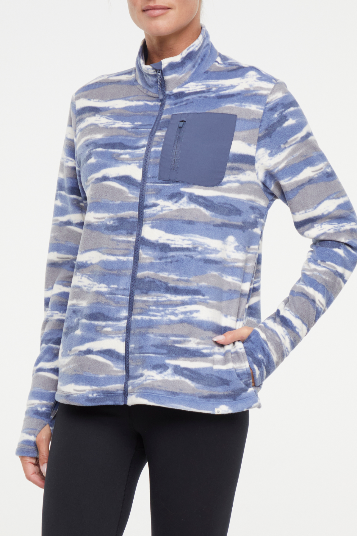 Treeline Fleece Jacket - Vintage Indigo, front view, showing visible design features and texture of the smooth woven fabric..