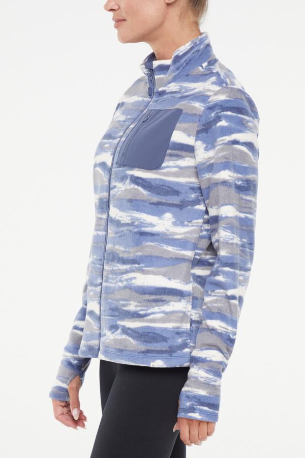 Treeline Fleece Jacket - Vintage Indigo, close-up view of fabric and stitching, showing visible design features and texture of the smooth woven..