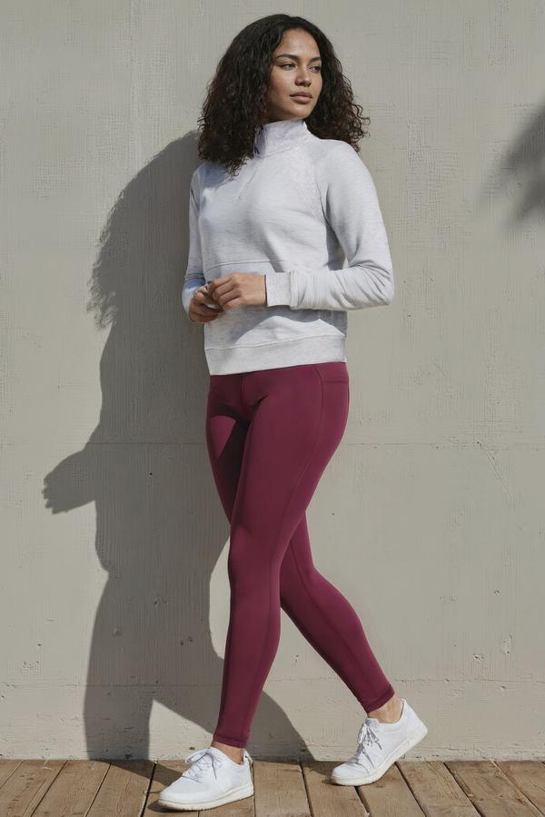 Kate Side Pocket Legging, close-up view of fabric and stitching, showing visible design features and texture of the stretch knit fabric..