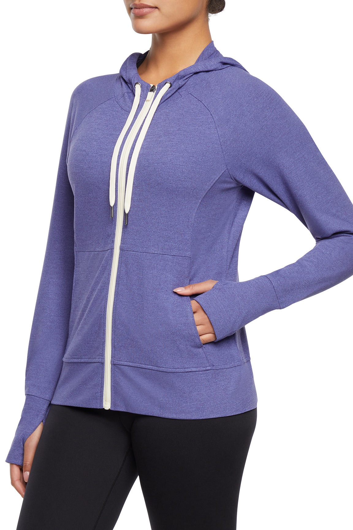 Danni Jacket - Heather Skipper Blue, front view, showing visible design features and texture of the smooth woven fabric..