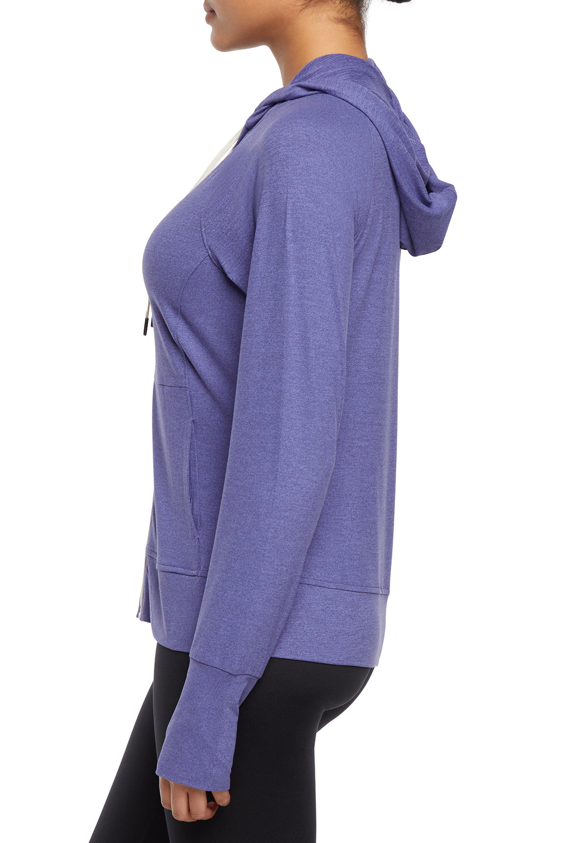 Danni Jacket - Heather Skipper Blue, alternate angle view, showing visible design features and texture of the smooth woven fabric..