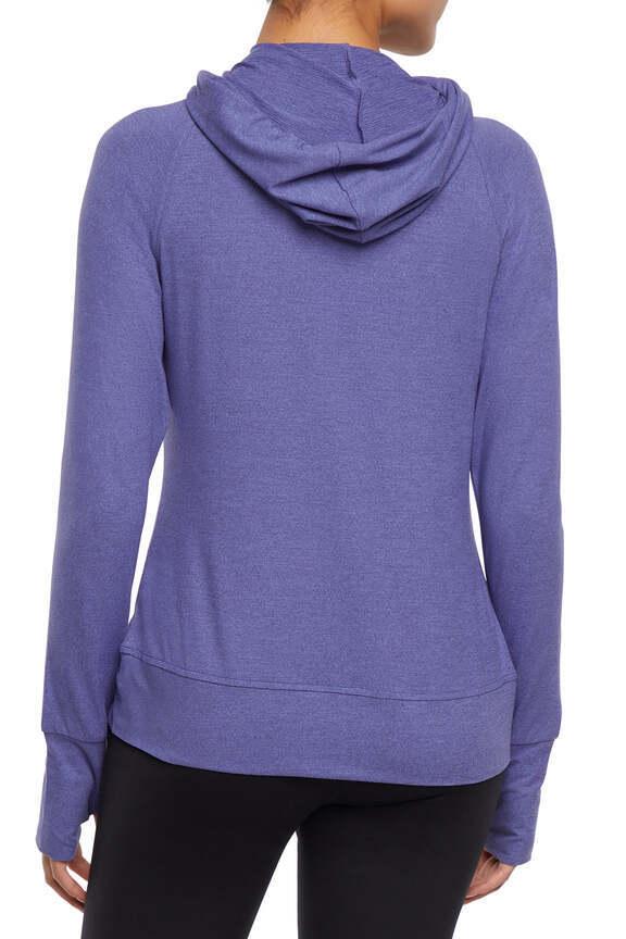 Danni Jacket - Heather Skipper Blue, side view showing pocket placement, showing visible design features and texture of the smooth woven fabric..