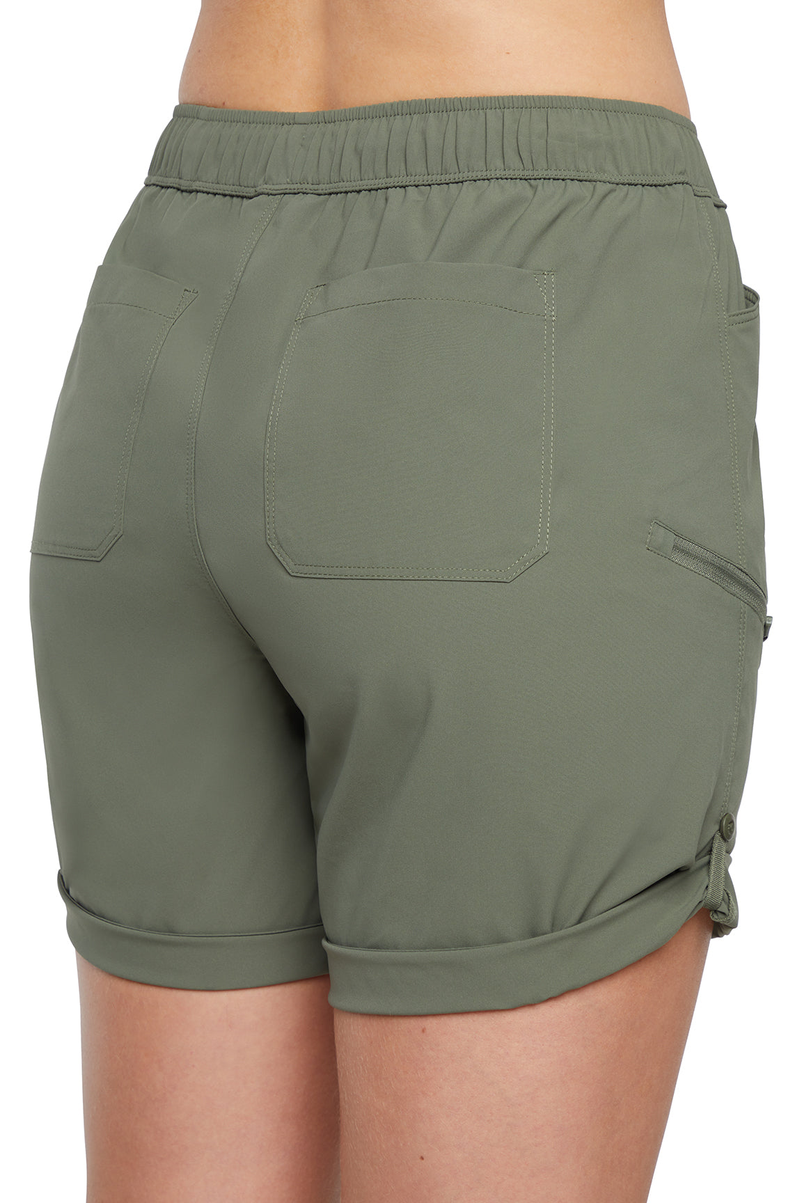 Trail Short, alternate angle view, showing visible design features and texture of the soft knit fabric..