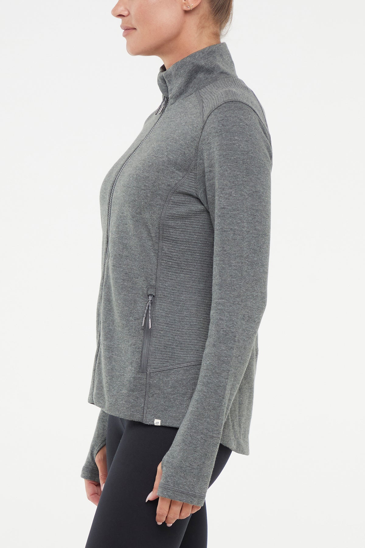 Journey Full Zip Jacket, alternate angle view, showing visible design features and texture of the smooth woven fabric..