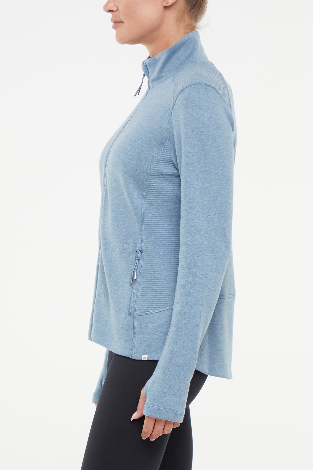 Journey Full Zip Jacket, alternate angle view, showing visible design features and texture of the smooth woven fabric..