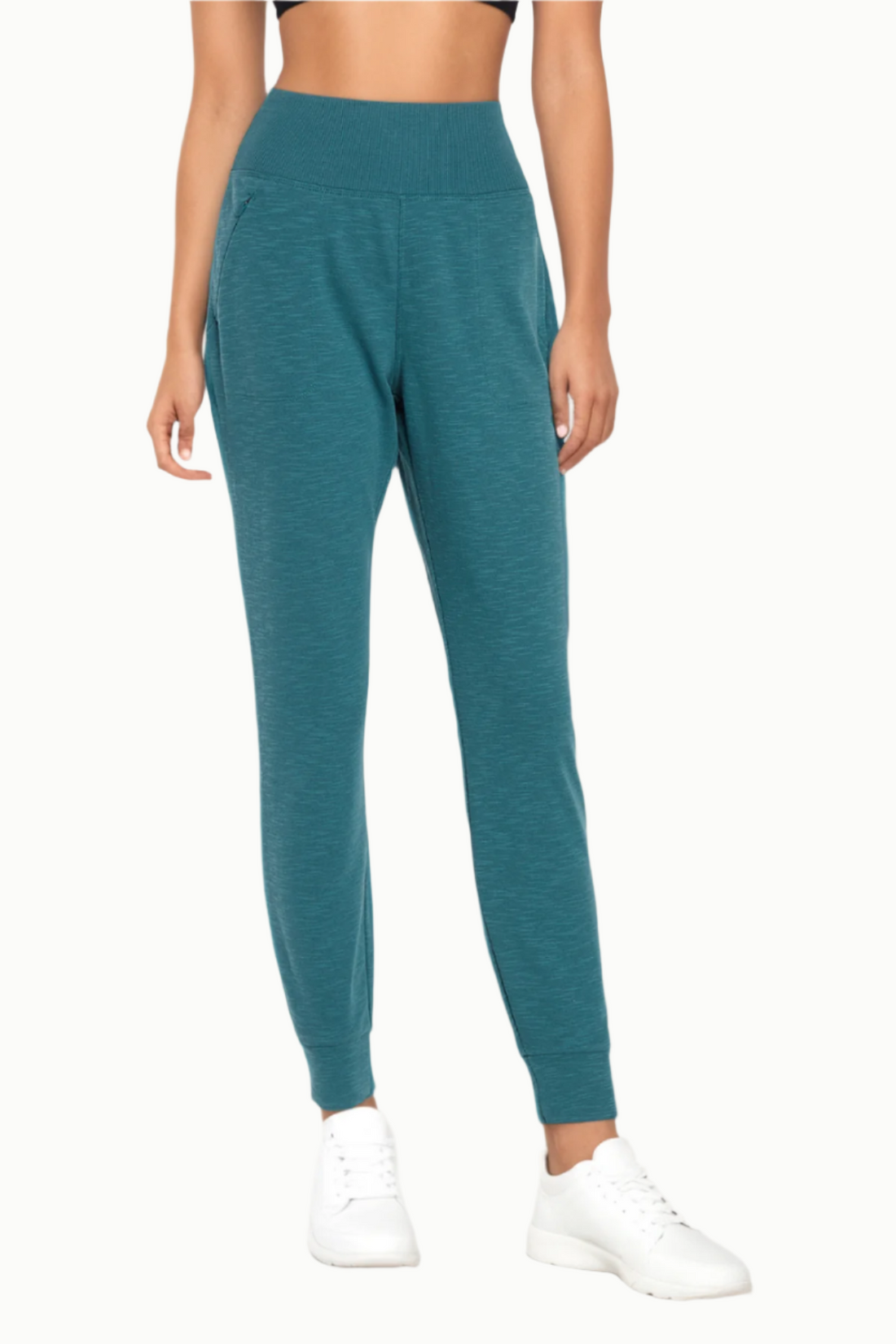 Jenny Jogger, front view, showing visible design features and texture of the soft knit fabric..