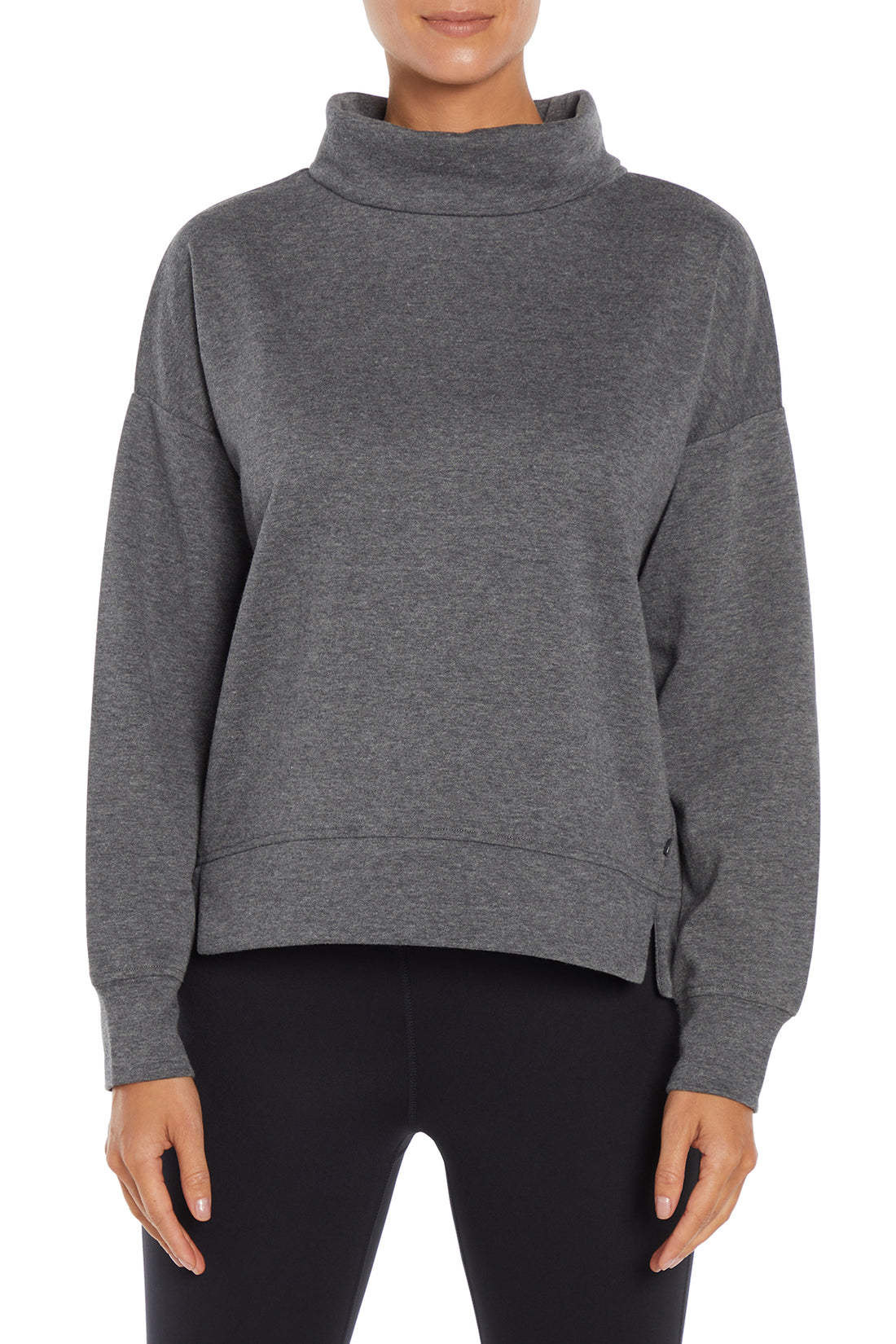 Alana Pullover, front view, showing visible design features and texture of the soft knit fabric..