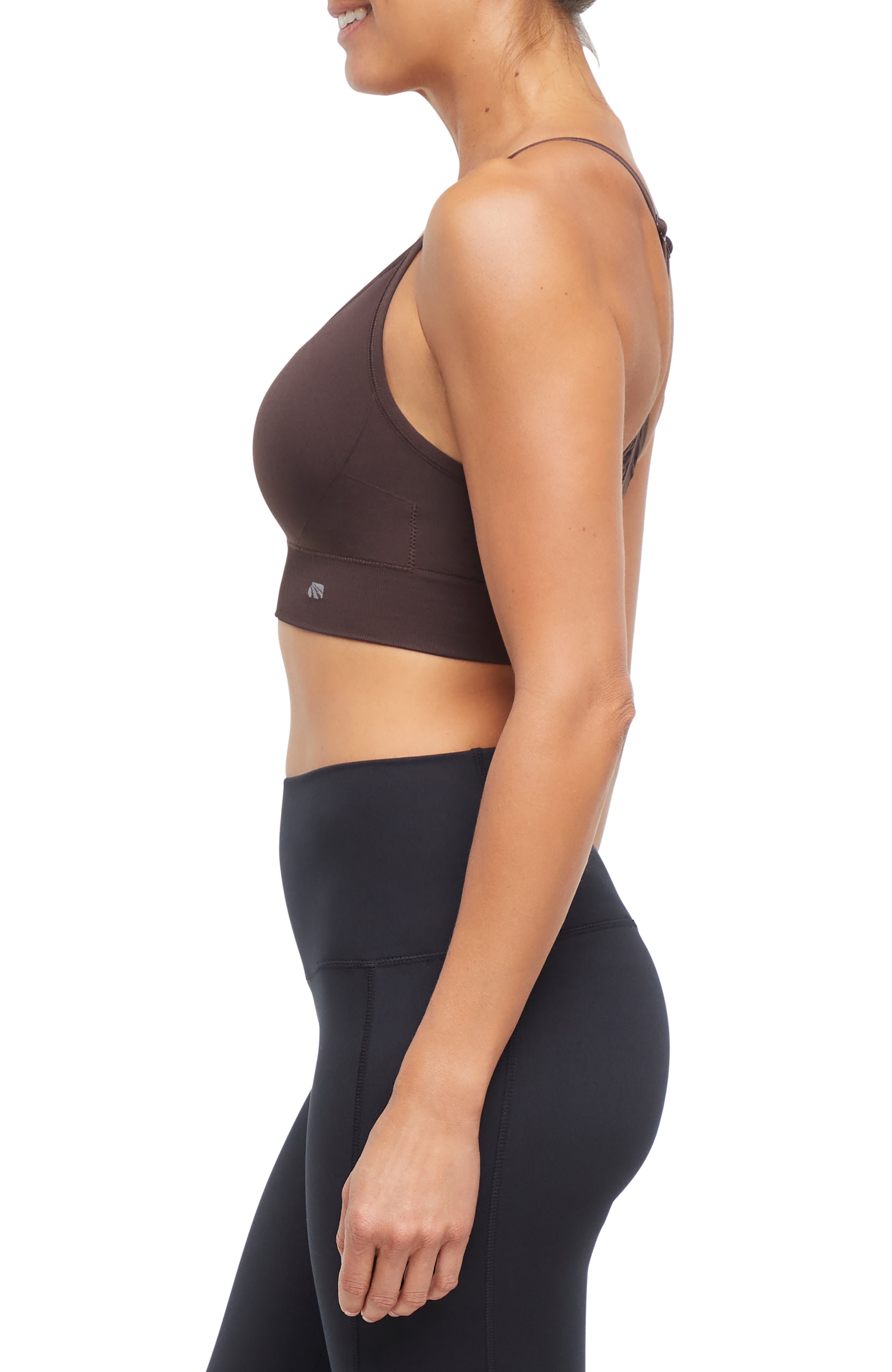 2 Pack London Seamless Sports Bra - Tuffet Black Coffee, alternate angle view, showing visible design features and texture of the soft knit fabric..