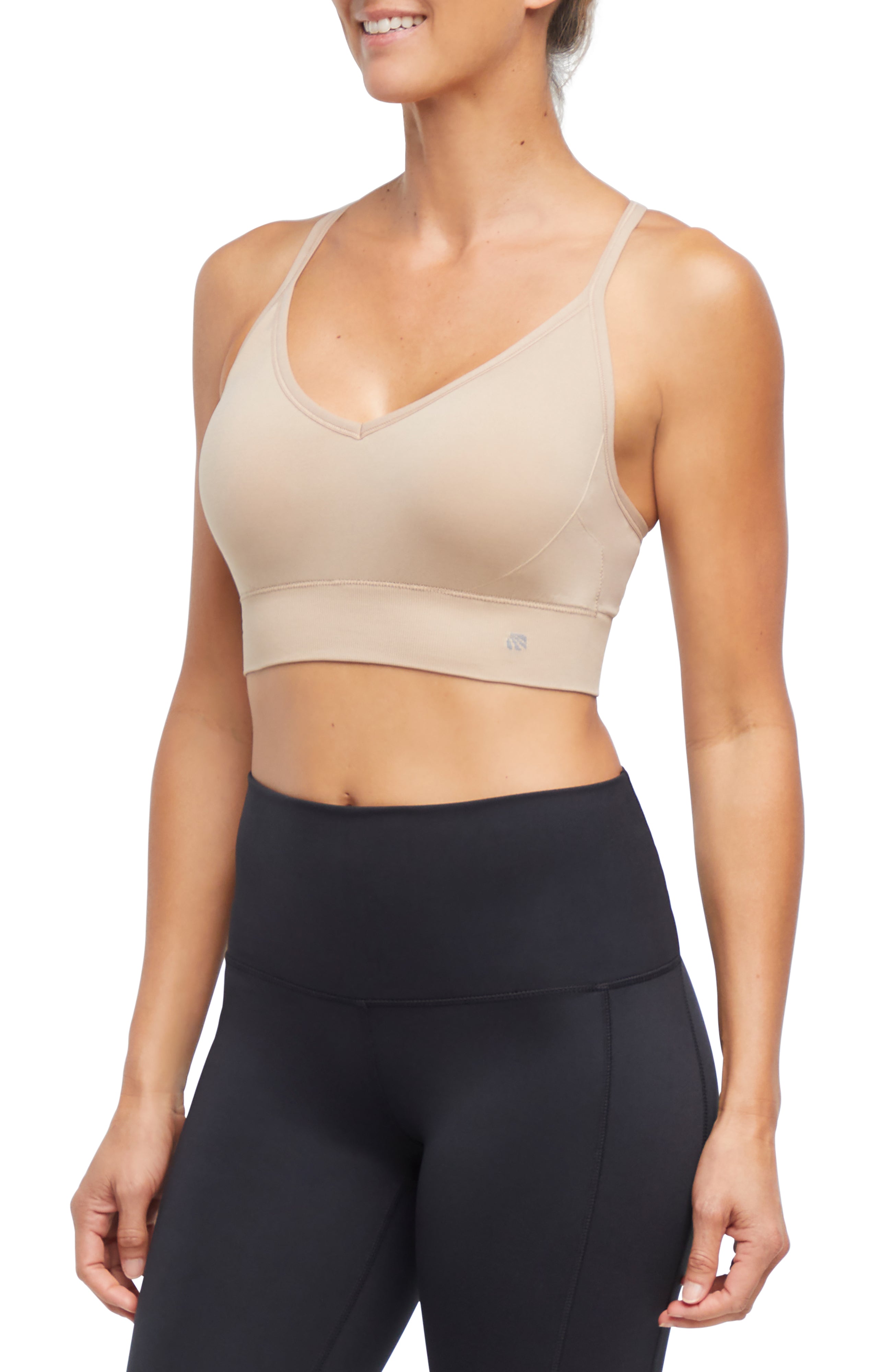 2 Pack London Seamless Sports Bra - Tuffet Black Coffee, alternate angle view, showing visible design features and texture of the soft knit fabric..