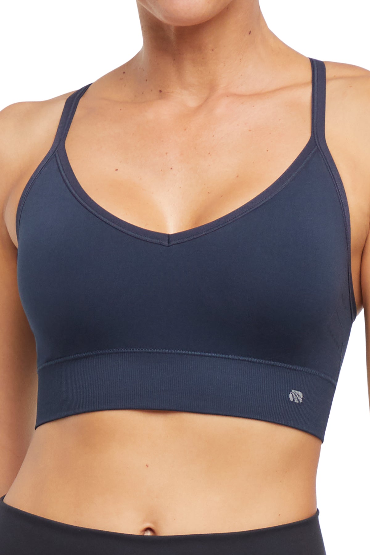 2 Pack London Seamless Sports Bra - Shadow Gray Total Eclipse, side view showing pocket placement, showing visible design features and texture of..