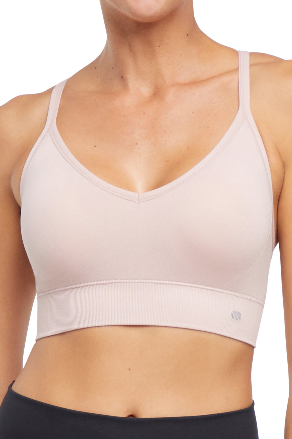 2 Pack London Seamless Sports Bra - Shadow Gray Total Eclipse, front view, showing visible design features and texture of the soft knit fabric..