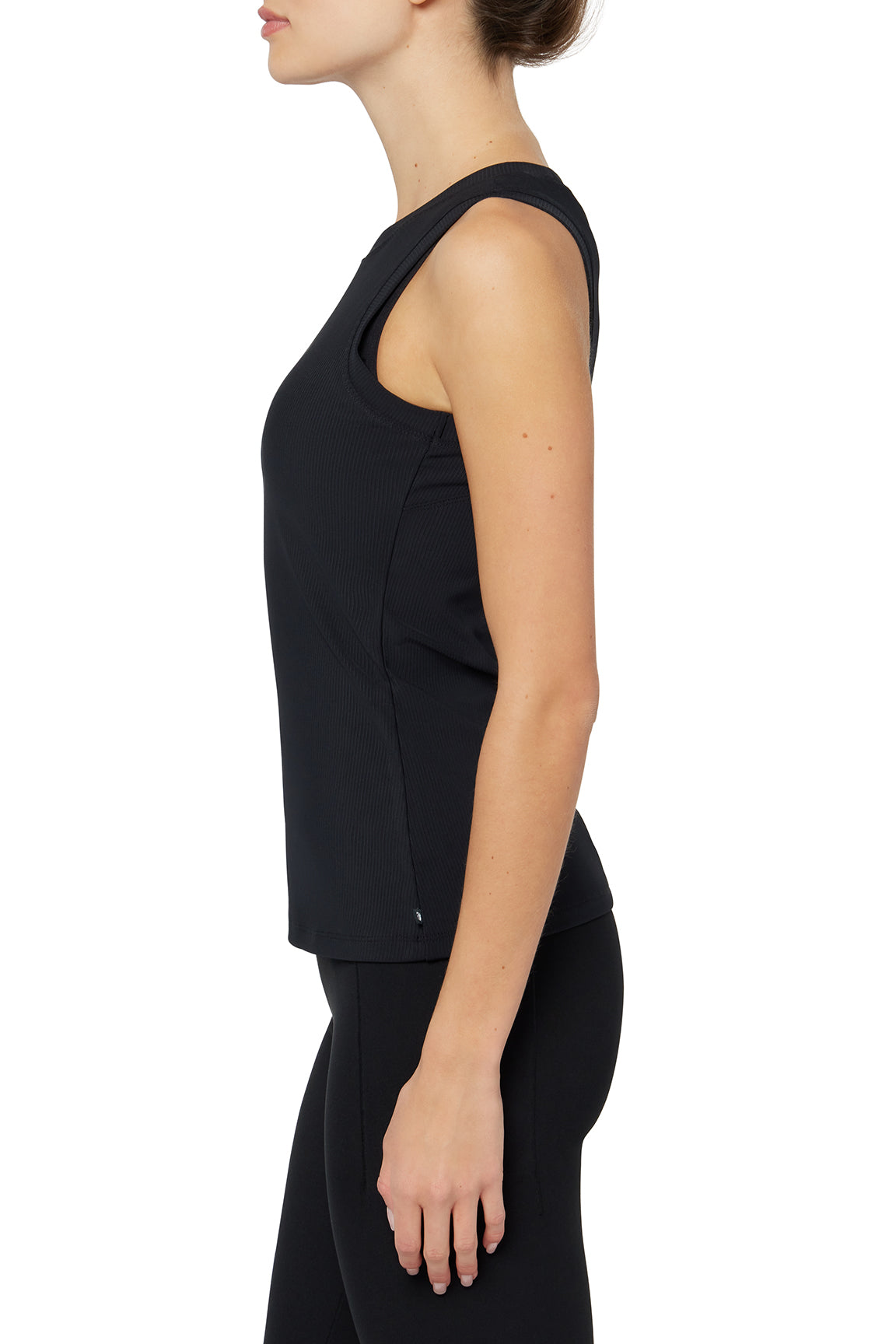 Janie Rib Tank, alternate angle view, showing visible design features and texture of the soft knit fabric..