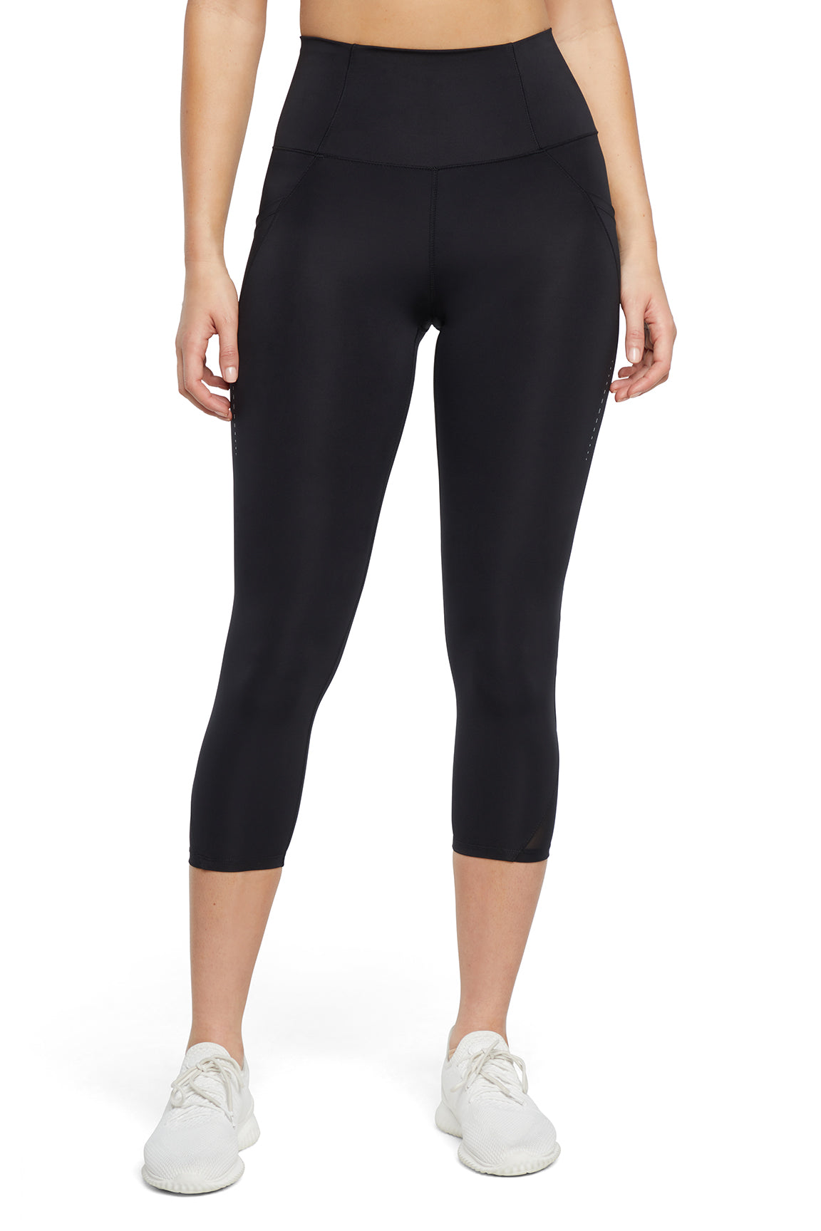 Jenny Side Pocket Mid Calf Capri - Black, alternate angle view, showing visible design features and texture of the soft knit fabric..