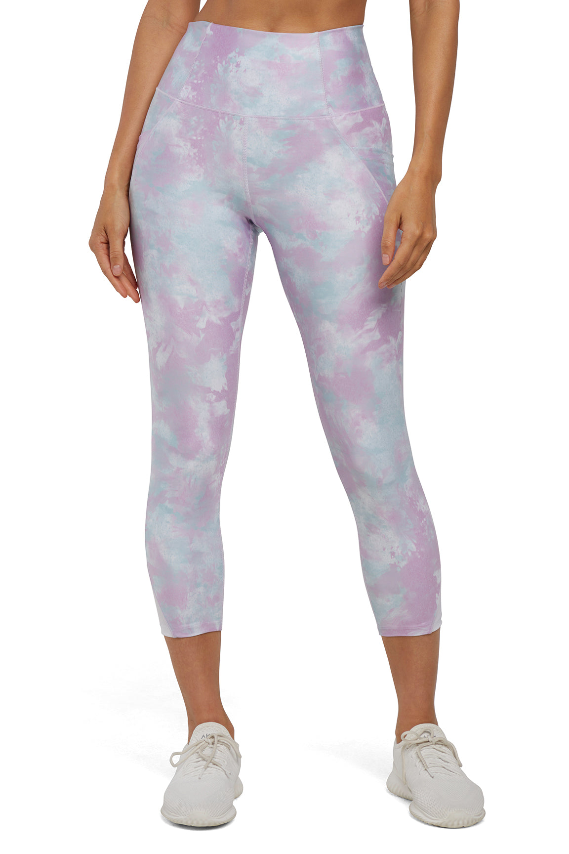 Jenny Side Pocket Mid Calf Capri - White Hazy Glow, alternate angle view, showing visible design features and texture of the soft knit fabric..