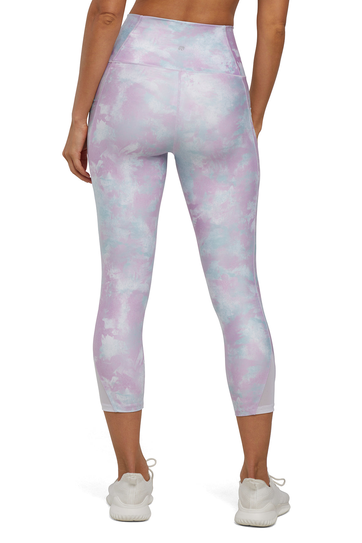 Jenny Side Pocket Mid Calf Capri - White Hazy Glow, back view, showing visible design features and texture of the soft knit fabric..