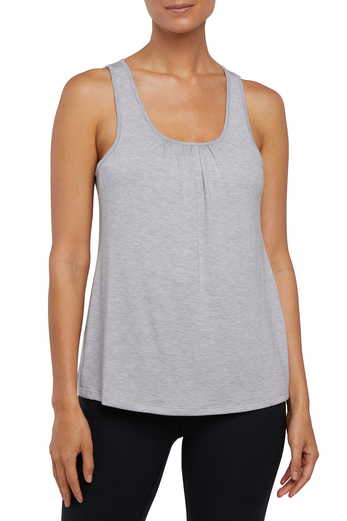 Anaya 2-Layer Tank, alternate angle view, showing visible design features and texture of the soft knit fabric..