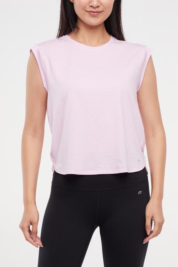 Leona Short Sleeve Top, alternate angle view, showing visible design features and texture of the soft knit fabric..