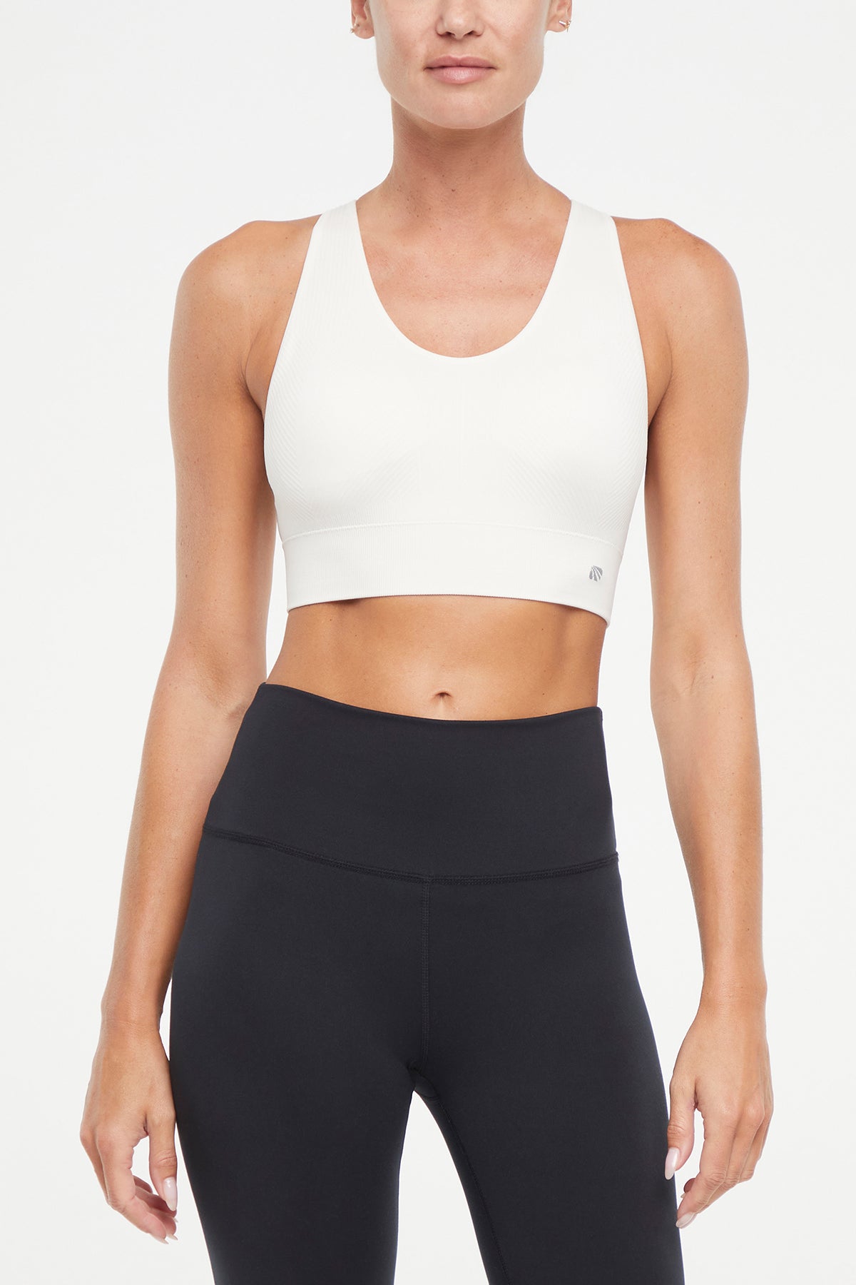 Addie Seamless Sports Bra, alternate angle view, showing visible design features and texture of the soft knit fabric..