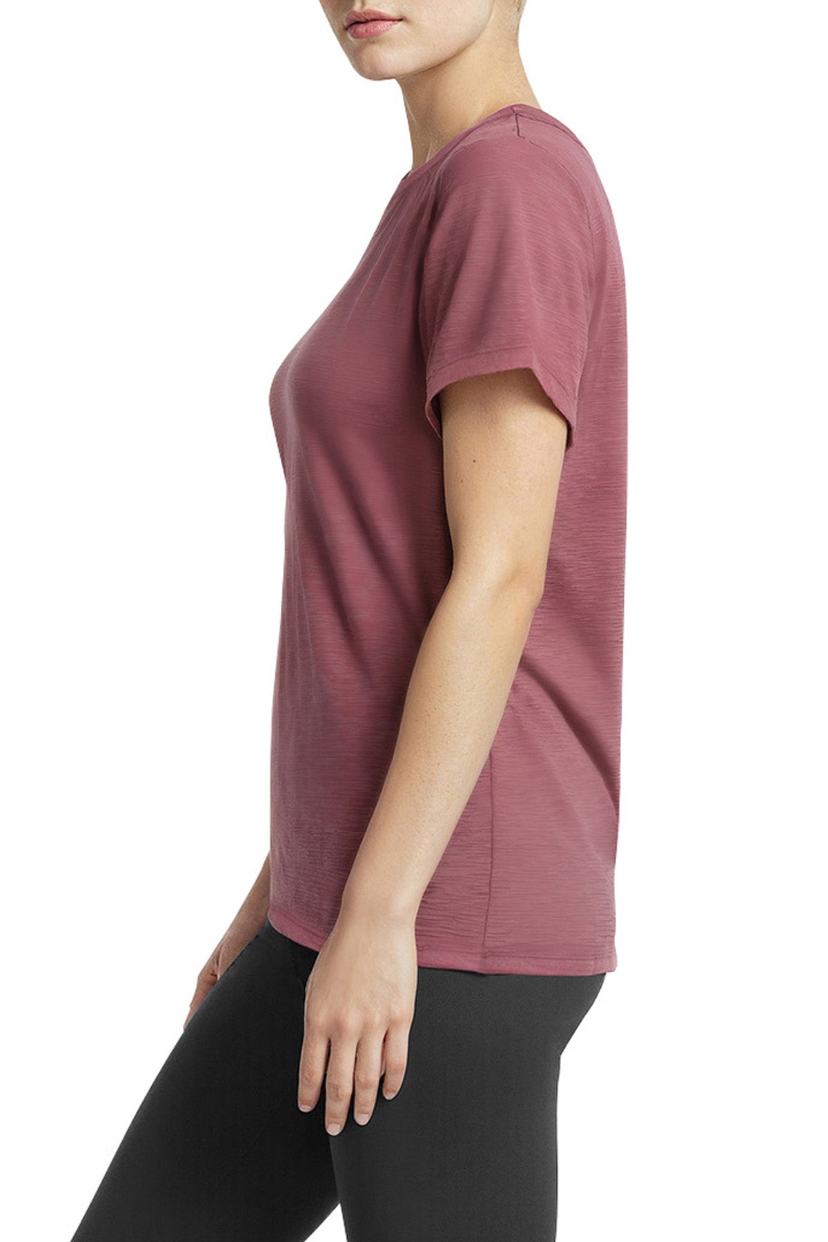 Harmony Short Sleeve Tee, alternate angle view, showing visible design features and texture of the soft knit fabric..