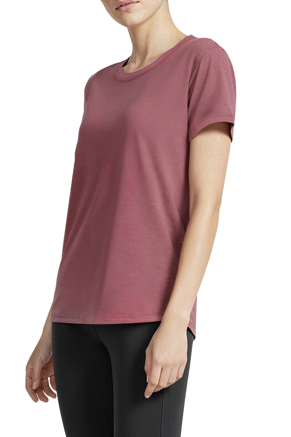 Harmony Short Sleeve Tee, alternate angle view, showing visible design features and texture of the soft knit fabric..