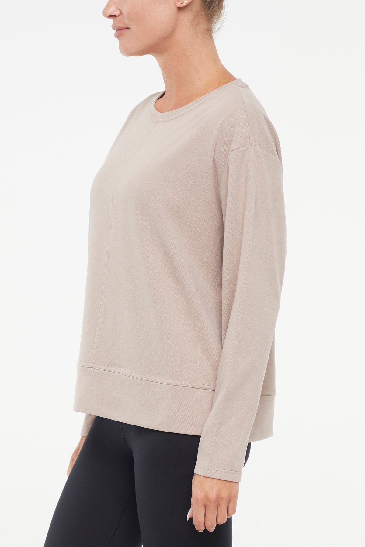 Riley Pullover, alternate angle view, showing visible design features and texture of the soft knit fabric..