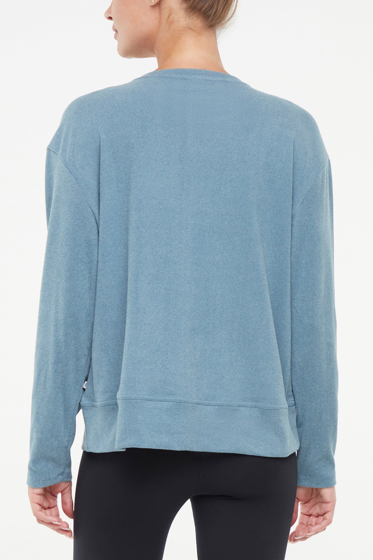 Riley Pullover, alternate angle view, showing visible design features and texture of the soft knit fabric..