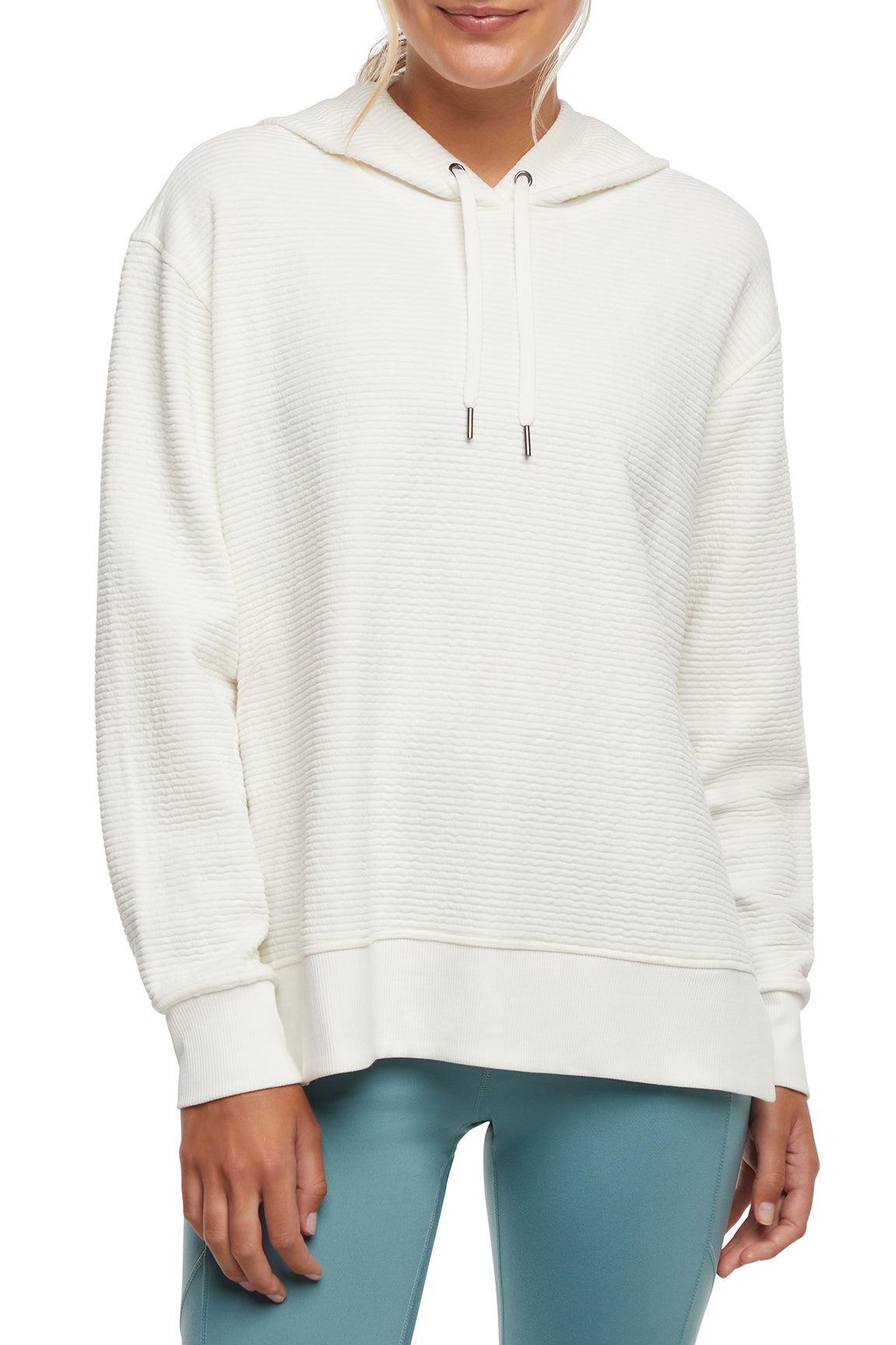 Cora Pullover Hoodie, alternate angle view, showing visible design features and texture of the soft fleece fabric..