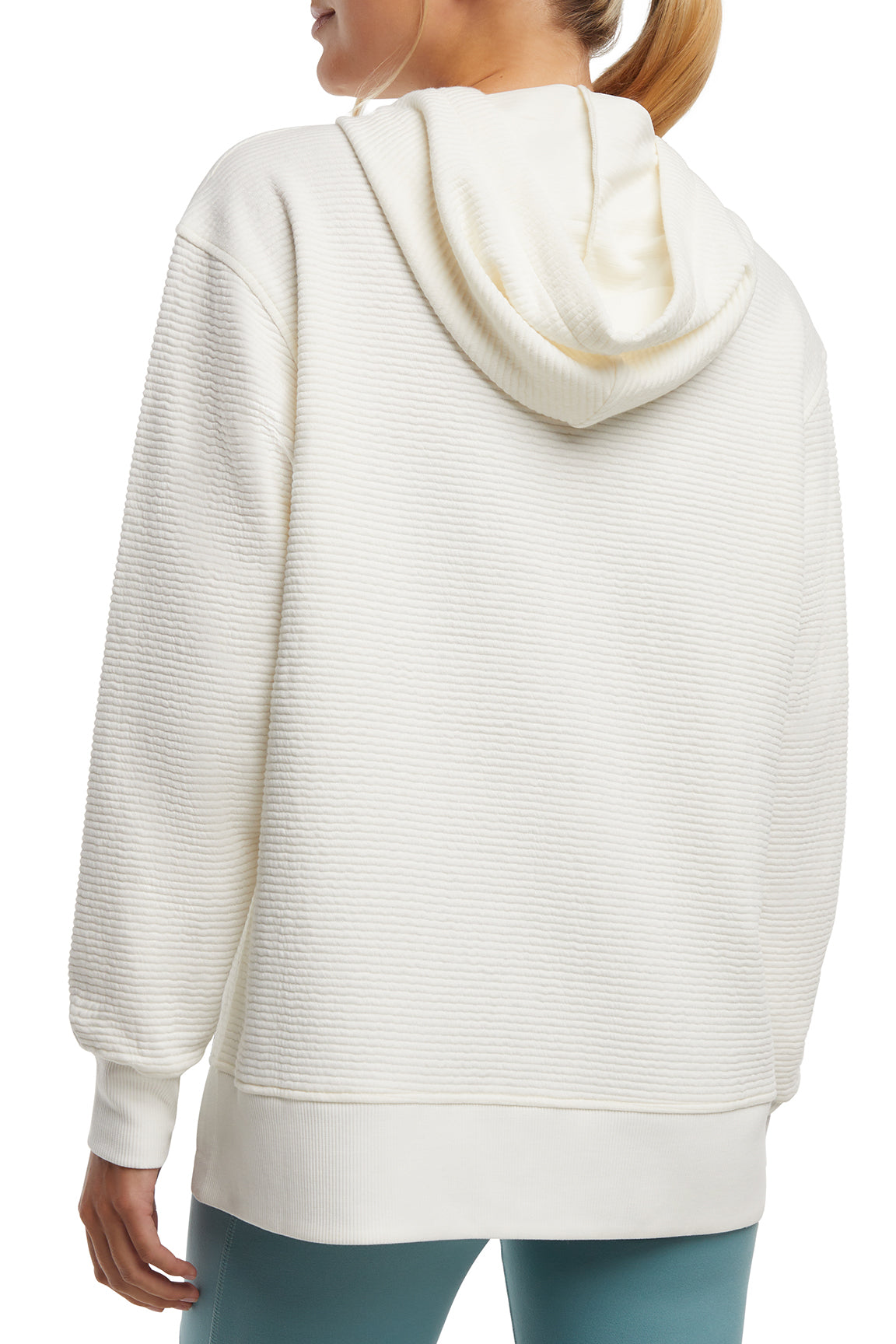 Cora Pullover Hoodie, alternate angle view, showing visible design features and texture of the soft fleece fabric..