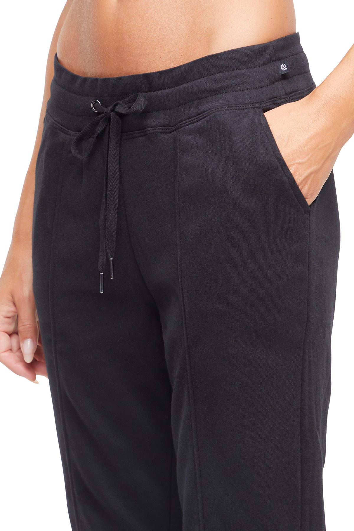 Lyla Mid Calf Capri, alternate angle view, showing visible design features and texture of the soft knit fabric..