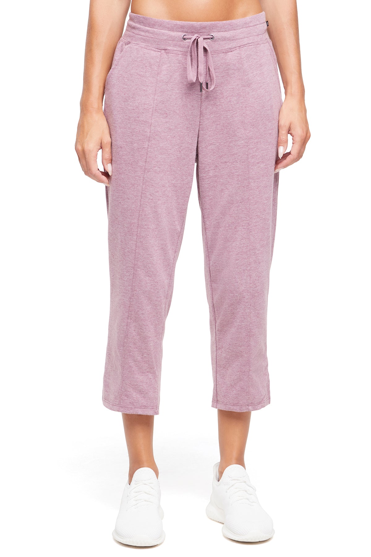 Lyla Mid Calf Capri, alternate angle view, showing visible design features and texture of the soft knit fabric..