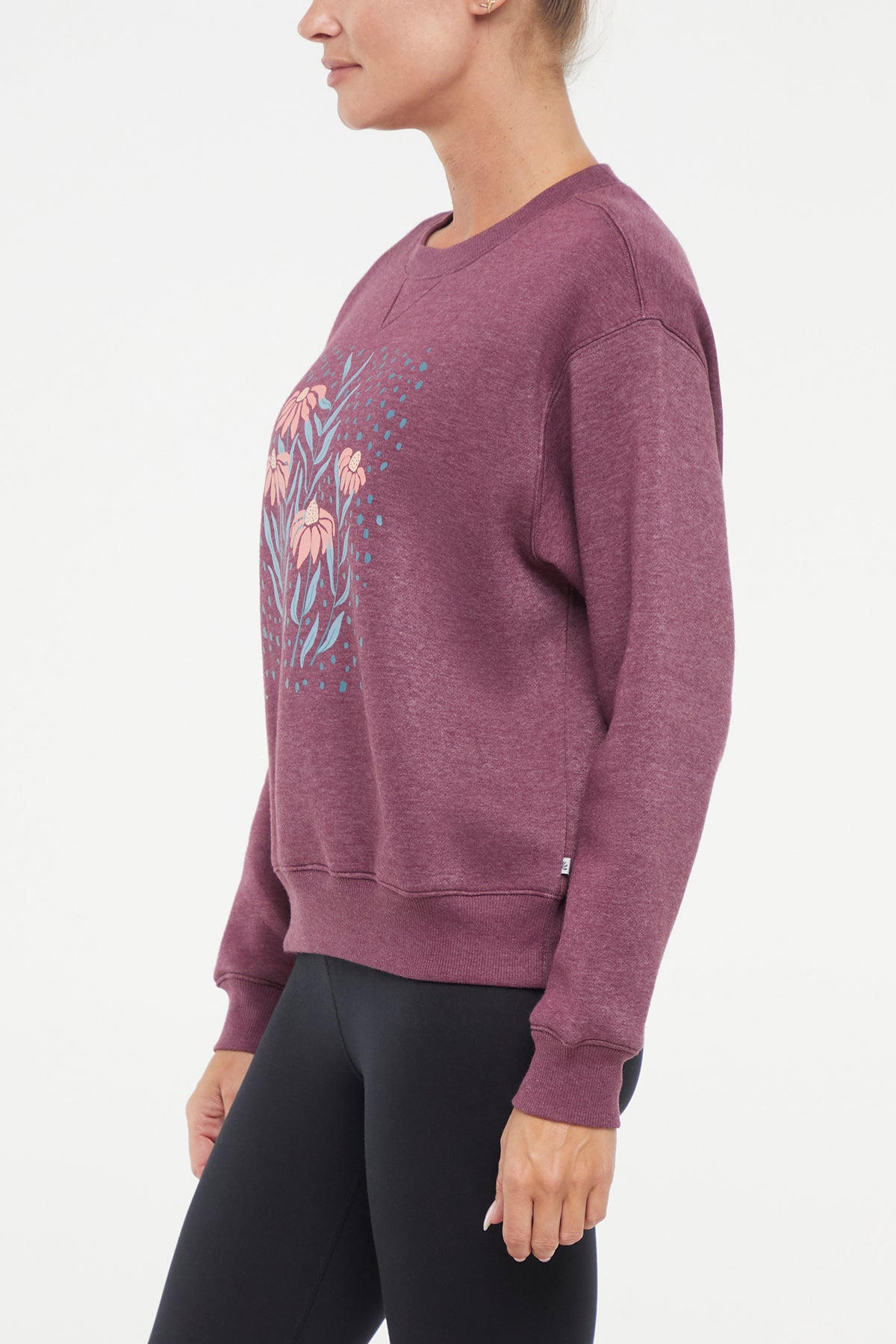 Meira Fleece Sweatshirt, alternate angle view, showing visible design features and texture of the soft knit fabric..