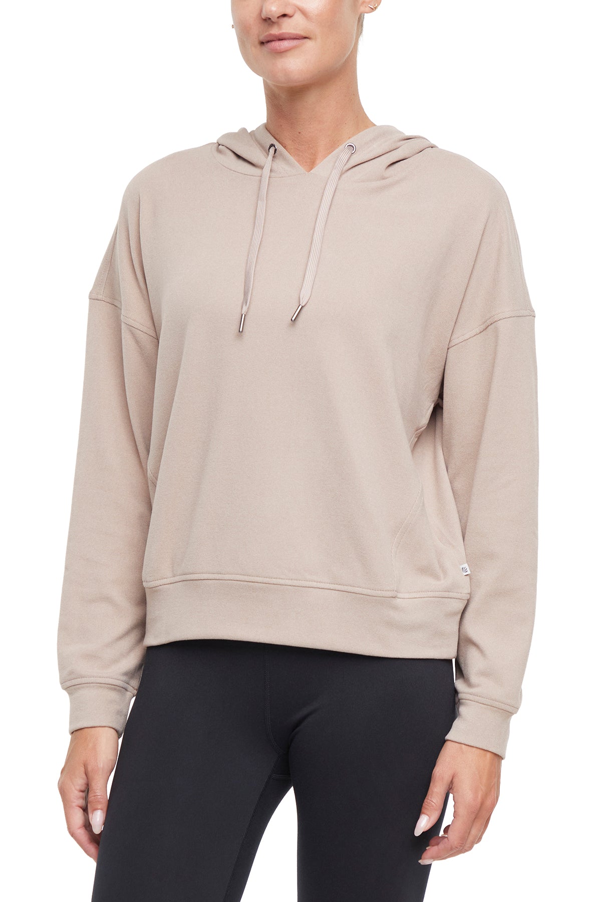 Riley Hoodie, alternate angle view, showing visible design features and texture of the soft fleece fabric..