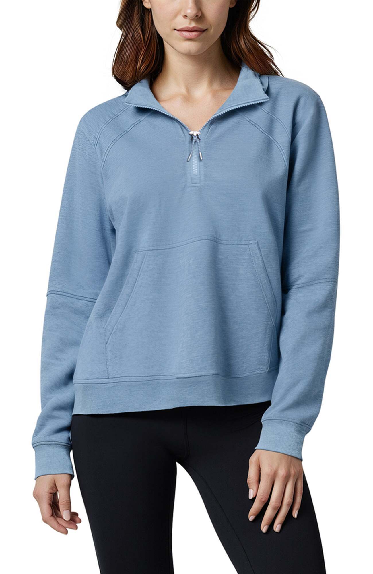 Camila 1/4 Zip Jacket, close-up view of fabric and stitching, showing visible design features and texture of the smooth woven fabric..