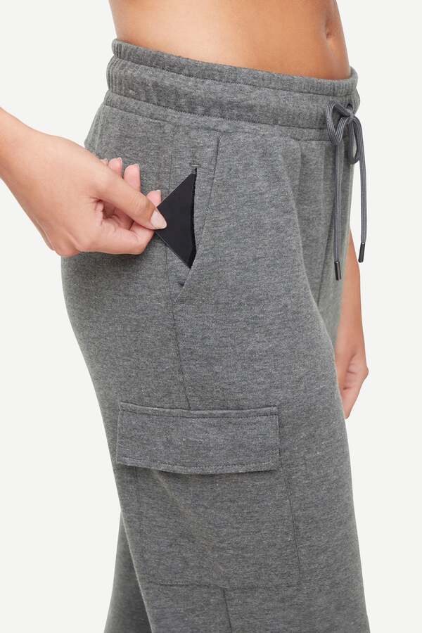 Journey Cargo Jogger, close-up view of fabric and stitching, showing visible design features and texture of the soft knit fabric..