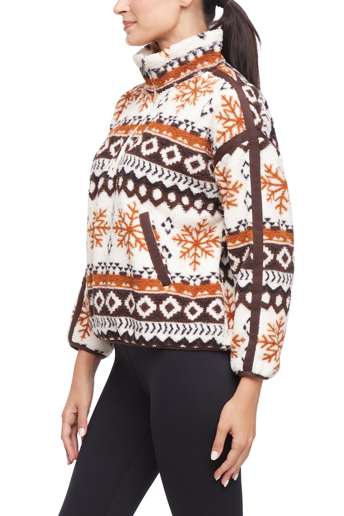 Caliste 1/4 Zip Sherpa Pullover, alternate angle view, showing visible design features and texture of the soft knit fabric..